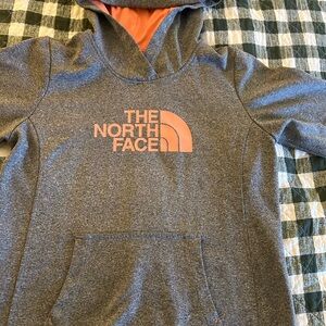 The North Face Heather Gray Hoodie with Orange Logo large L